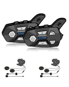 WAYXIN 2pcs Intercomunicador Bluetooth 2 Rider FM Motocicleta Bluetooth Intercomunicador para casco 1000M R5