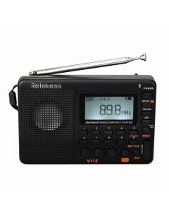 RETEKESS V115 Radio AM FM SW Radio de bolsillo de onda corta FM Altavoz Soporte Tarjeta TF Grabadora USB REC