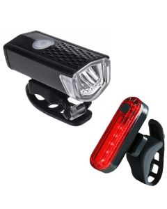 Luz de bicicleta USB recargable 300 lúmenes 3 modos Luz de lámpara de bicicleta Faro delantero con luz trasera Wolf Star